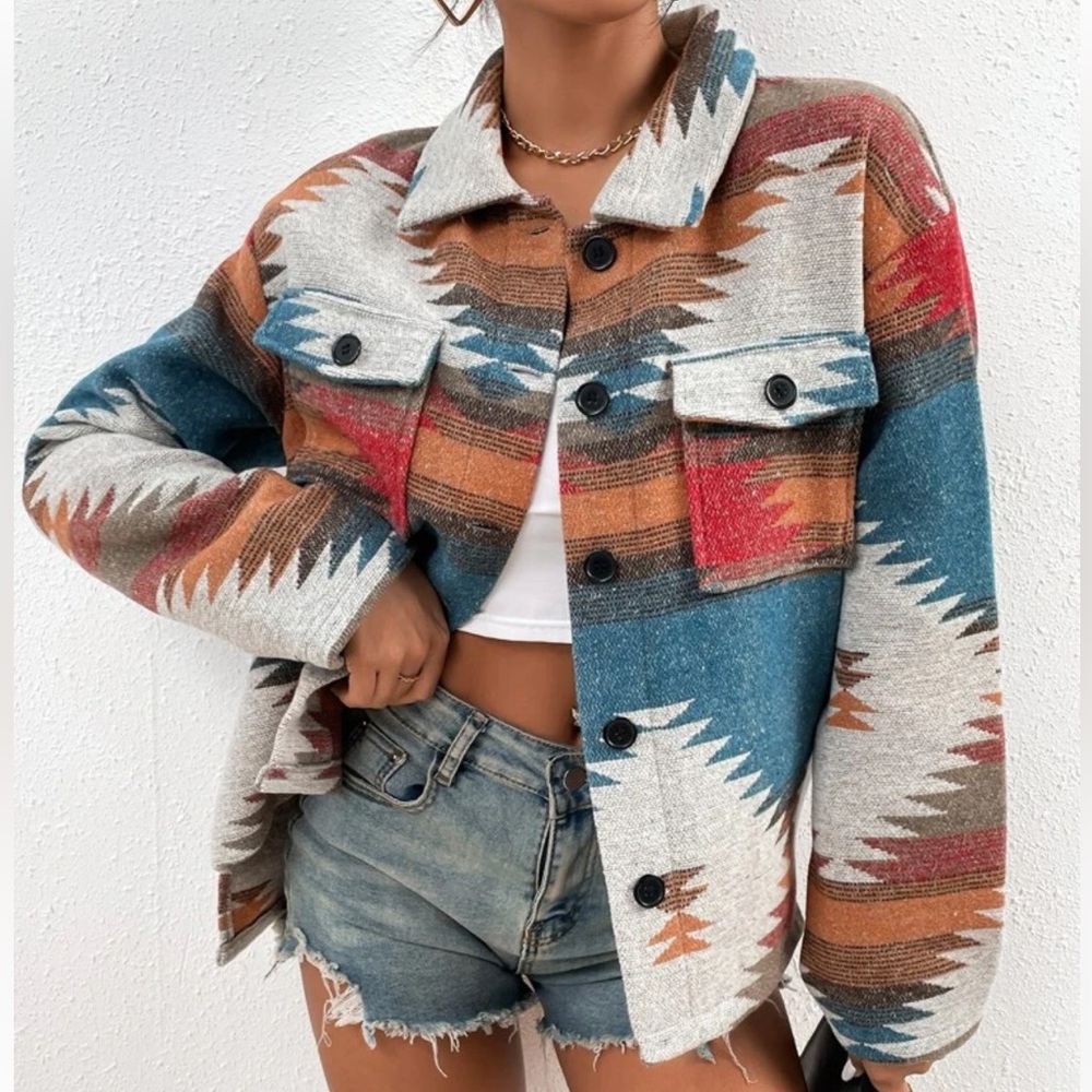 Geo print jacket! Worn once!!!🙈💙